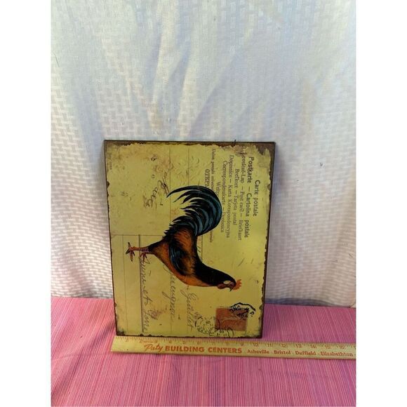 Metal wall hanging rooster farm house style postage plaque 14"x10.5" - Picture 5 of 5